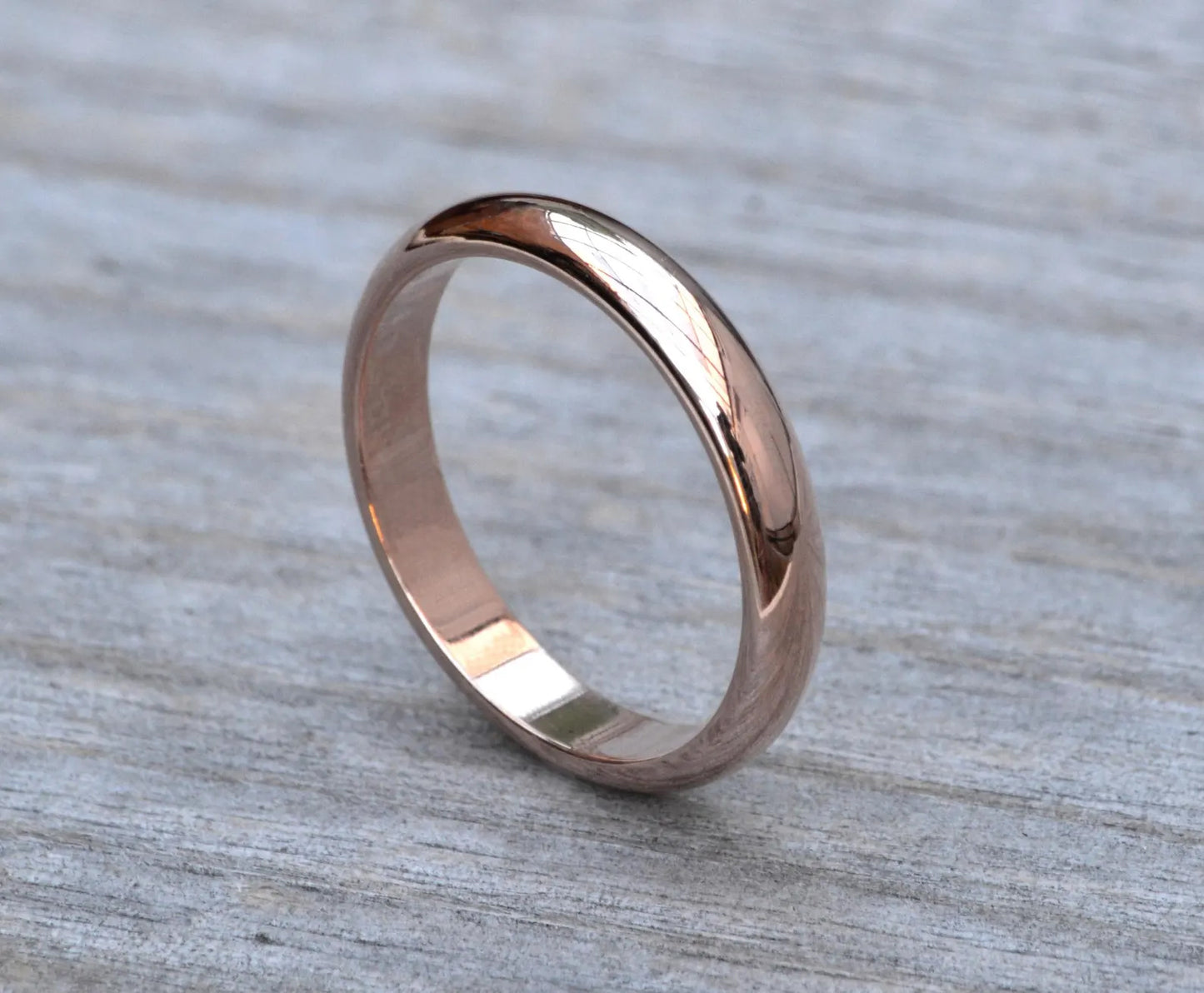 D Shape Wedding Band in 9ct Rose Gold, 3mm Wide Ring