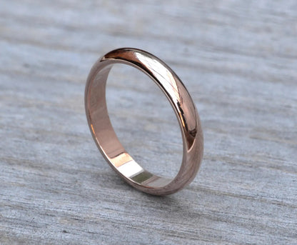 D Shape Wedding Band in 9ct Rose Gold, 3mm Wide Ring