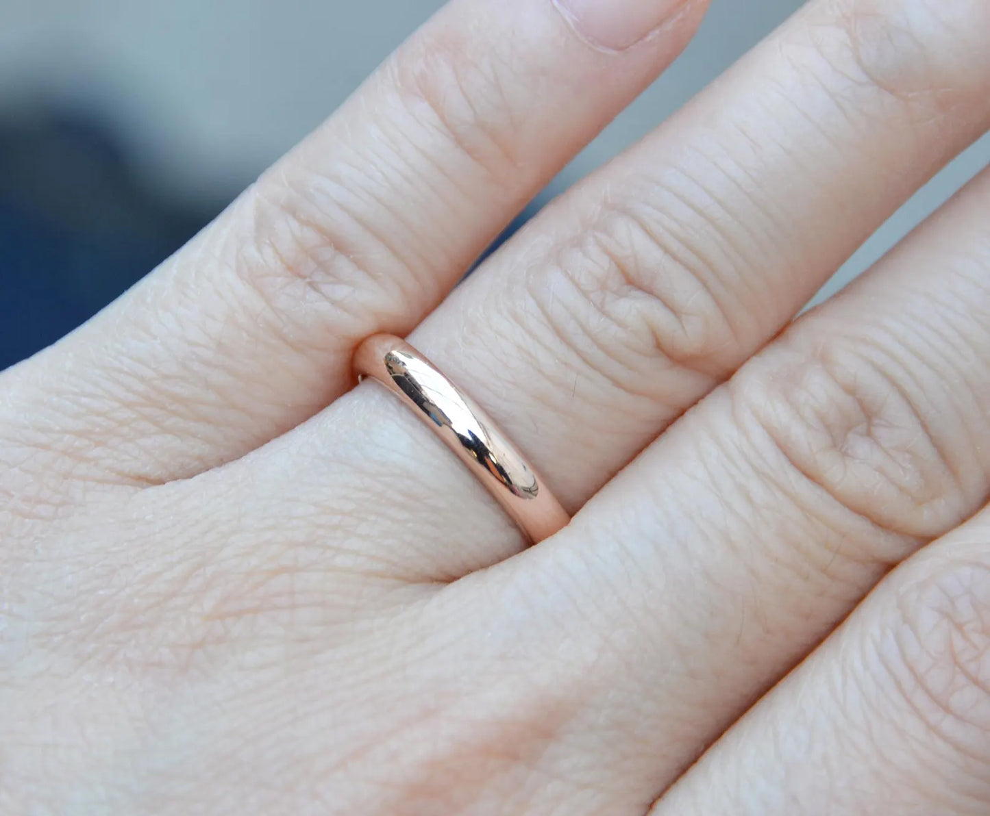 D Shape Wedding Band in 9ct Rose Gold, 3mm Wide Ring