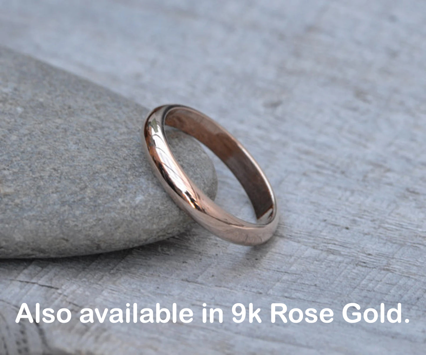 D Shape Wedding Band in Sterling Silver, 3mm Wide Ring