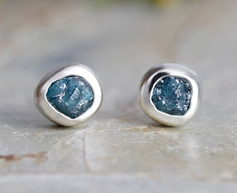 Rough Blue Diamond Stud Earrings, Natural Blue Diamond Stud Earrings, Diamond Ear Posts, Made to Order