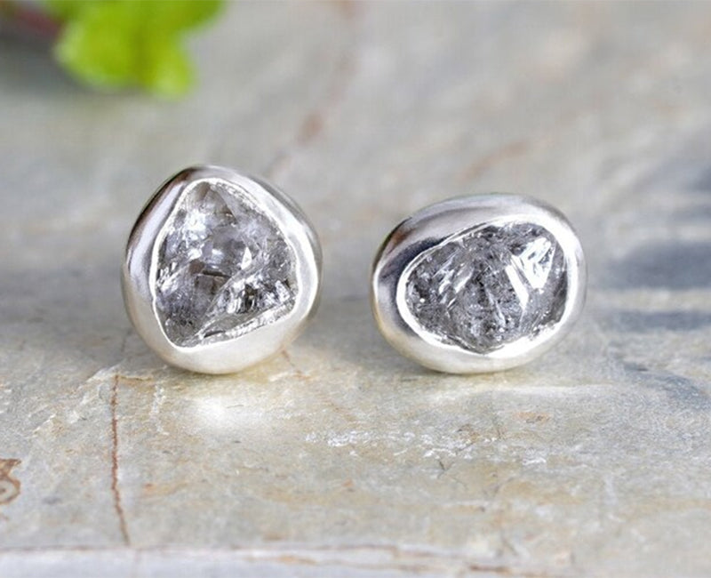 Rough Diamond Stud Earrings, Natural Grey Diamond Studs, Total