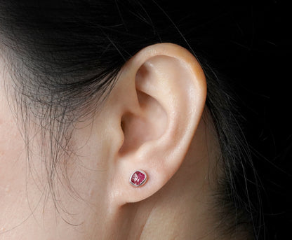 1.35ct Rough Ruby Stud Earrings, Raw Ruby Ear Posts