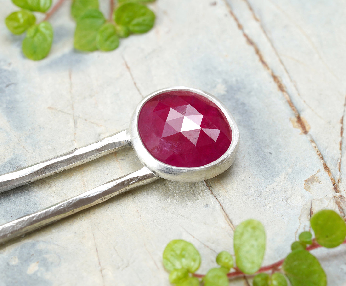 2.8ct Natural Ruby Hairpin in Sterling Silver