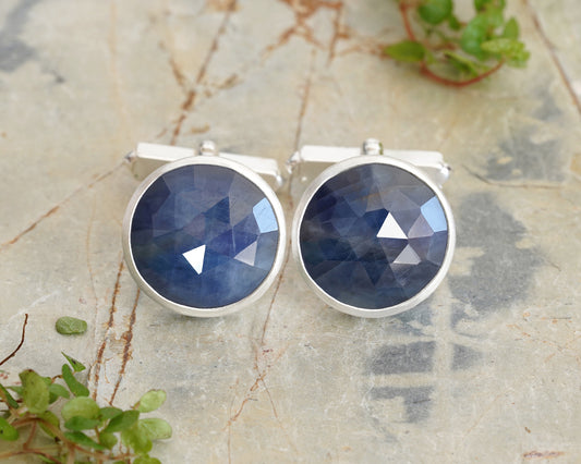 Natural Sapphire Cufflinks in Solid Silver