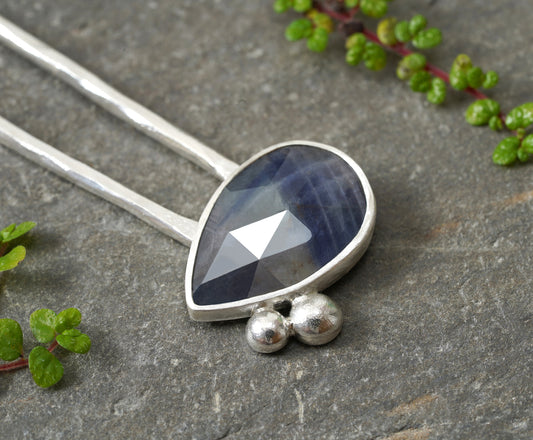 6ct Natural Bi Colour Sapphire Hair Pin in Sterling Silver