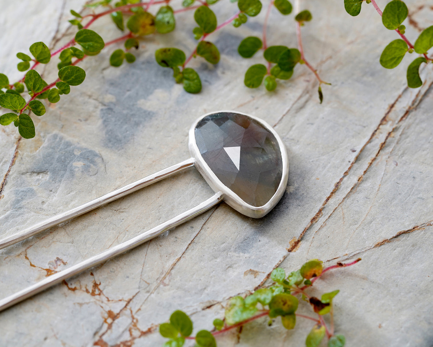 Natural Sapphire Hair Pin in Solid Sterling Silver