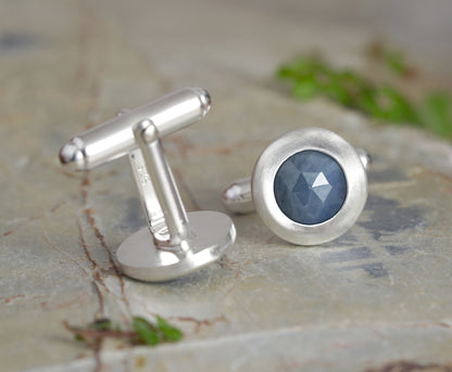 Classic Sapphire Cufflinks in Solid Silver
