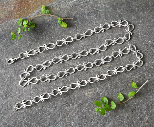 Scroll Link Necklace in Sterling Silver, Unique Handmade Chain Necklace
