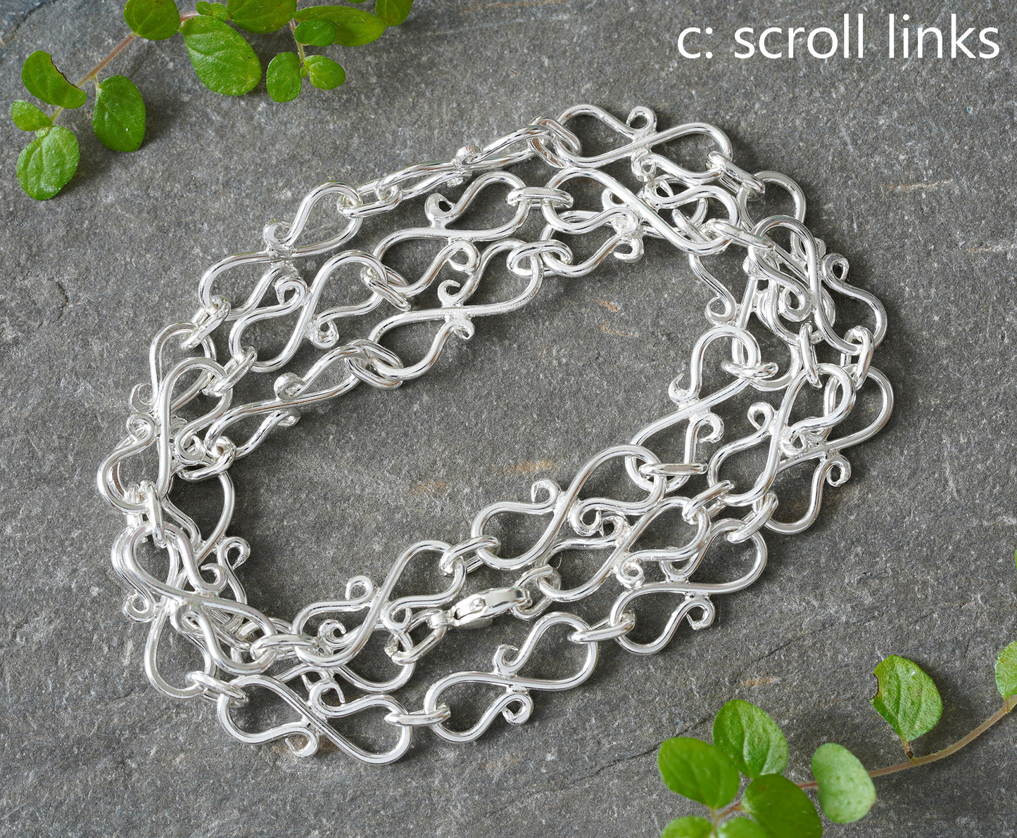 Twisted Link Necklace, Scroll Link Necklace, Head Pin Link Necklace in Sterling Silver