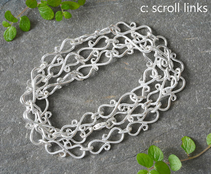 Twisted Link Necklace, Scroll Link Necklace, Head Pin Link Necklace in Sterling Silver