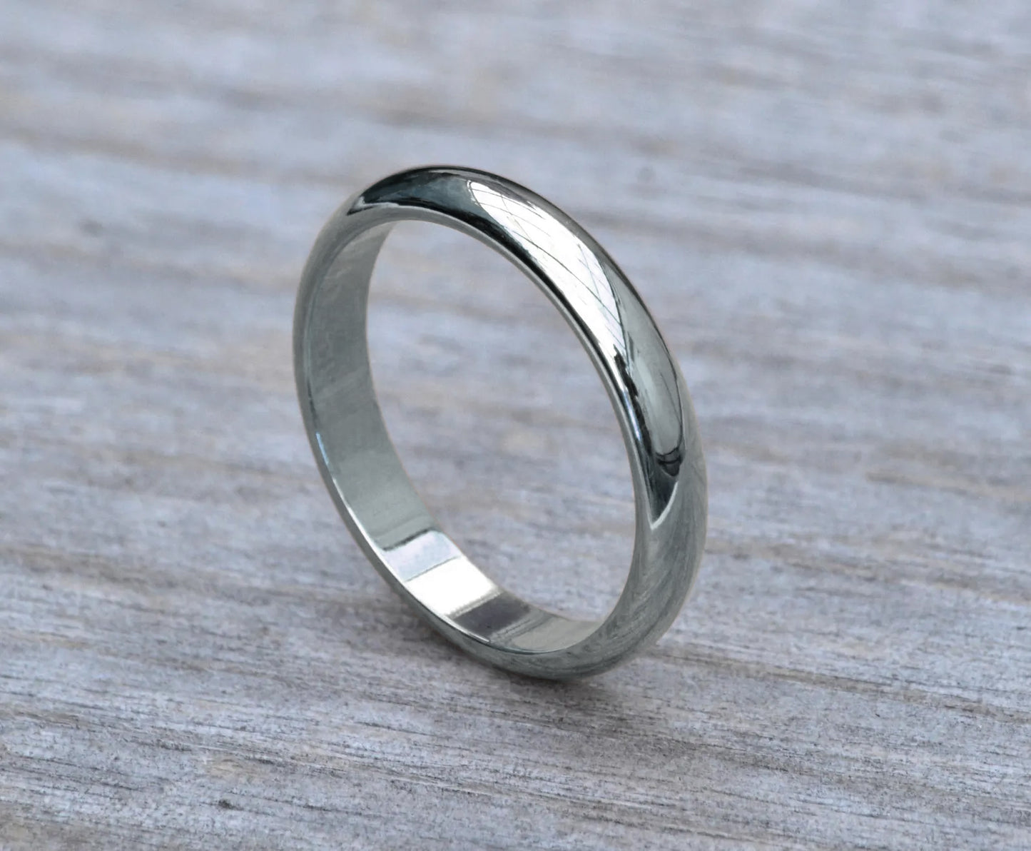 D Shape Wedding Band in Sterling Silver, 3mm Wide Ring