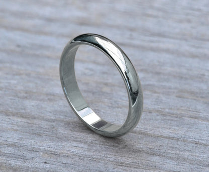 D Shape Wedding Band in Sterling Silver, 3mm Wide Ring