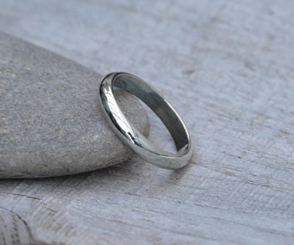 D Shape Wedding Band in Sterling Silver, 3mm Wide Ring
