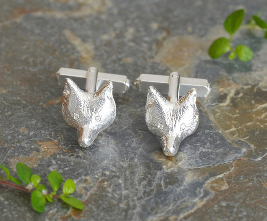 Diamond Eyes Fox Cufflinks in Sterling Silver
