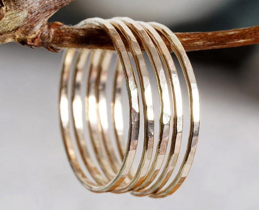 Special Order: 7 Slim Stacking Rings in solid 14K Yellow Gold