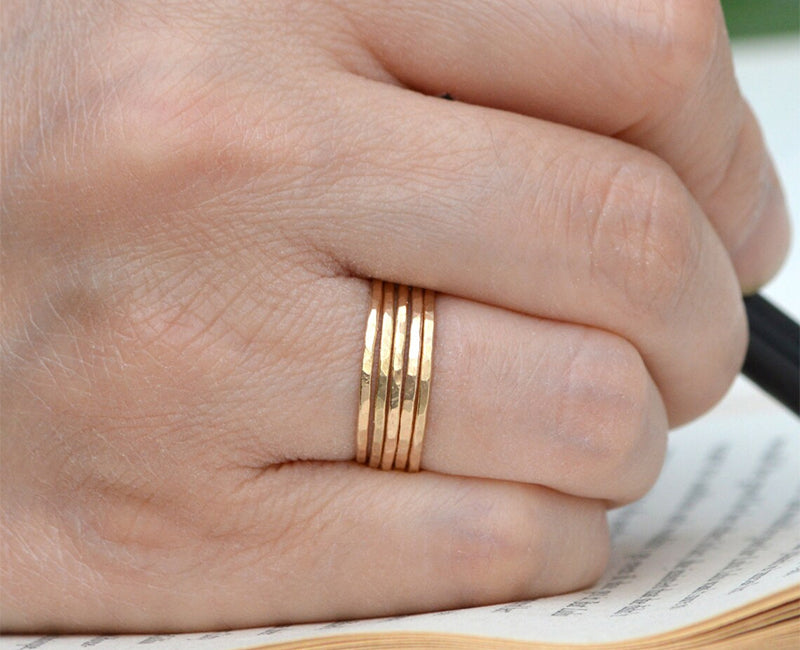 Special Order: 7 Slim Stacking Rings in solid 14K Yellow Gold