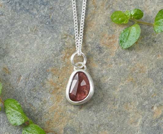 Small Rosewood Red Tourmaline Necklace in Sterling Silver