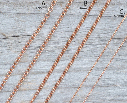 Solid 9ct Rose Gold Chain, Trace, Curb, and Belcher