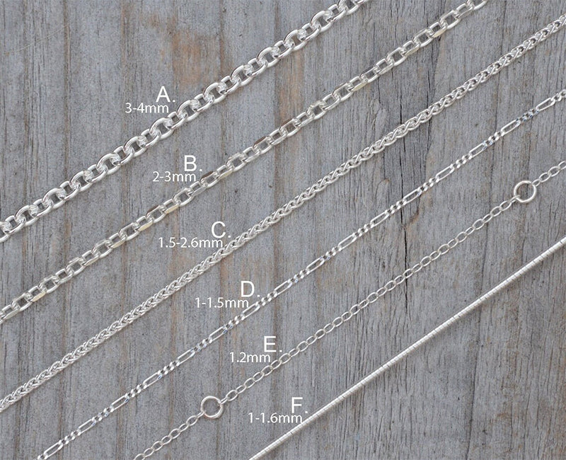Solid Sterling Silver Chain; Cable, Diamond Cut Belcher, Spiga, Figaro, Special Trace, Omega