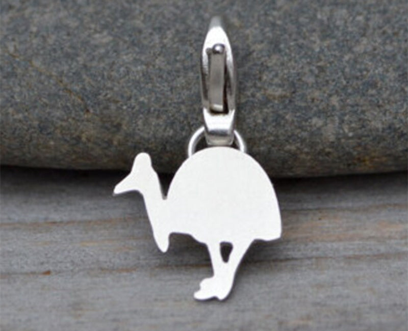 Southern Cassowary Charm in Sterling Silver, Silver Animal Charm