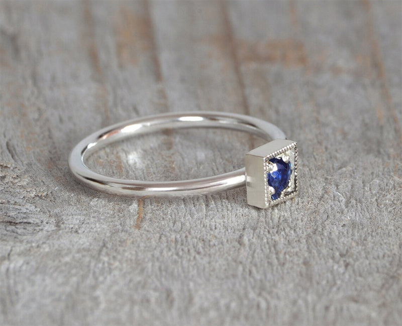 Square Set Sapphire Ring in Sterling Silver