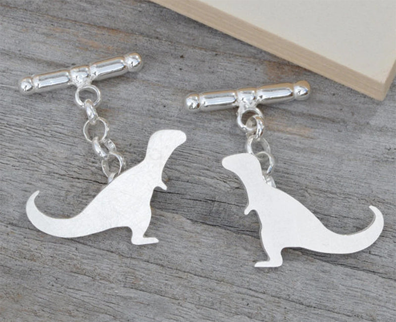 T-Rex Dinosaur Cufflinks in Sterling Silver, Personalized Dinosaur Cufflinks