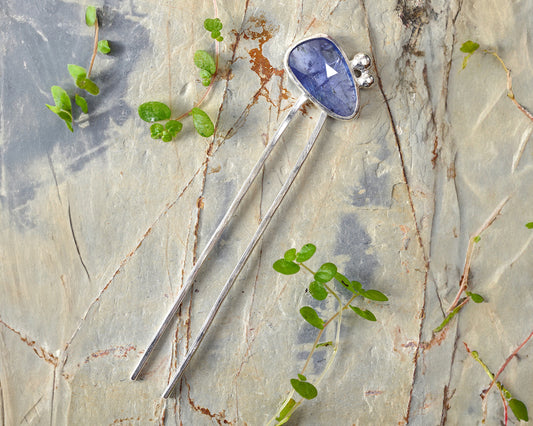 5.4ct Natural Tanzanite Hair Pin in Solid Sterling Silver