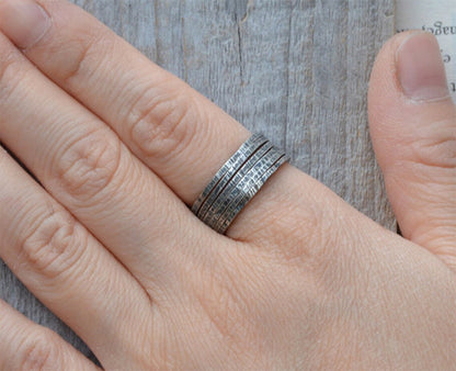 Textured Black or Bright Silver Rings, Stackable Silver Ring