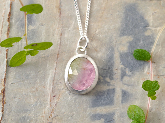 1.45ct Natural Watermelon Tourmaline Necklace in Sterling Silver
