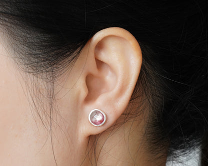 Pink Tourmaline Stud Earrings in Sterling Silver