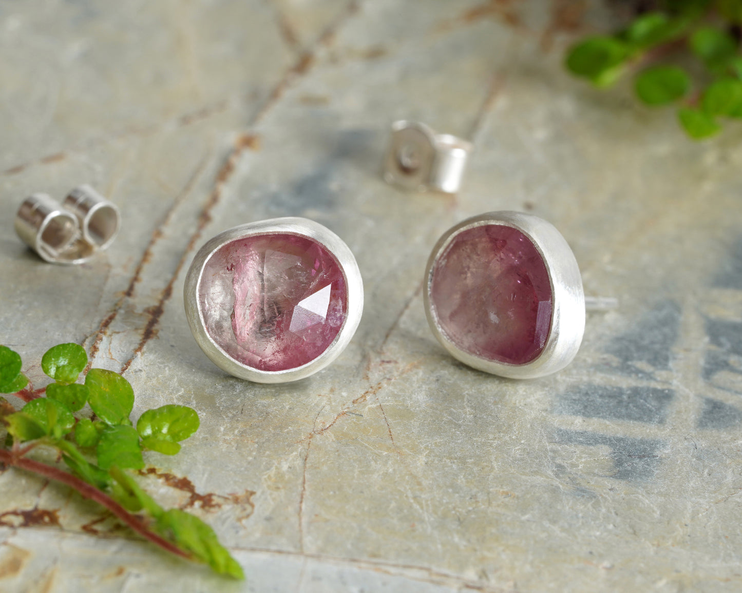 Pink Tourmaline Stud Earrings in Sterling Silver