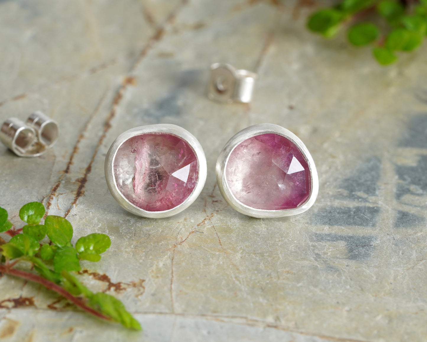 Pink Tourmaline Stud Earrings in Sterling Silver