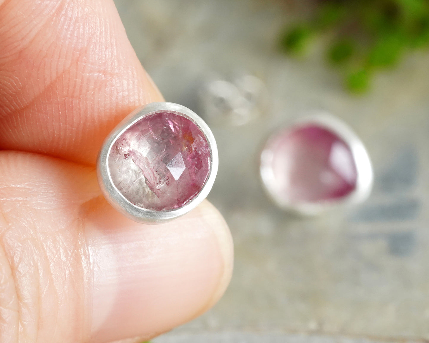 Pink Tourmaline Stud Earrings in Sterling Silver