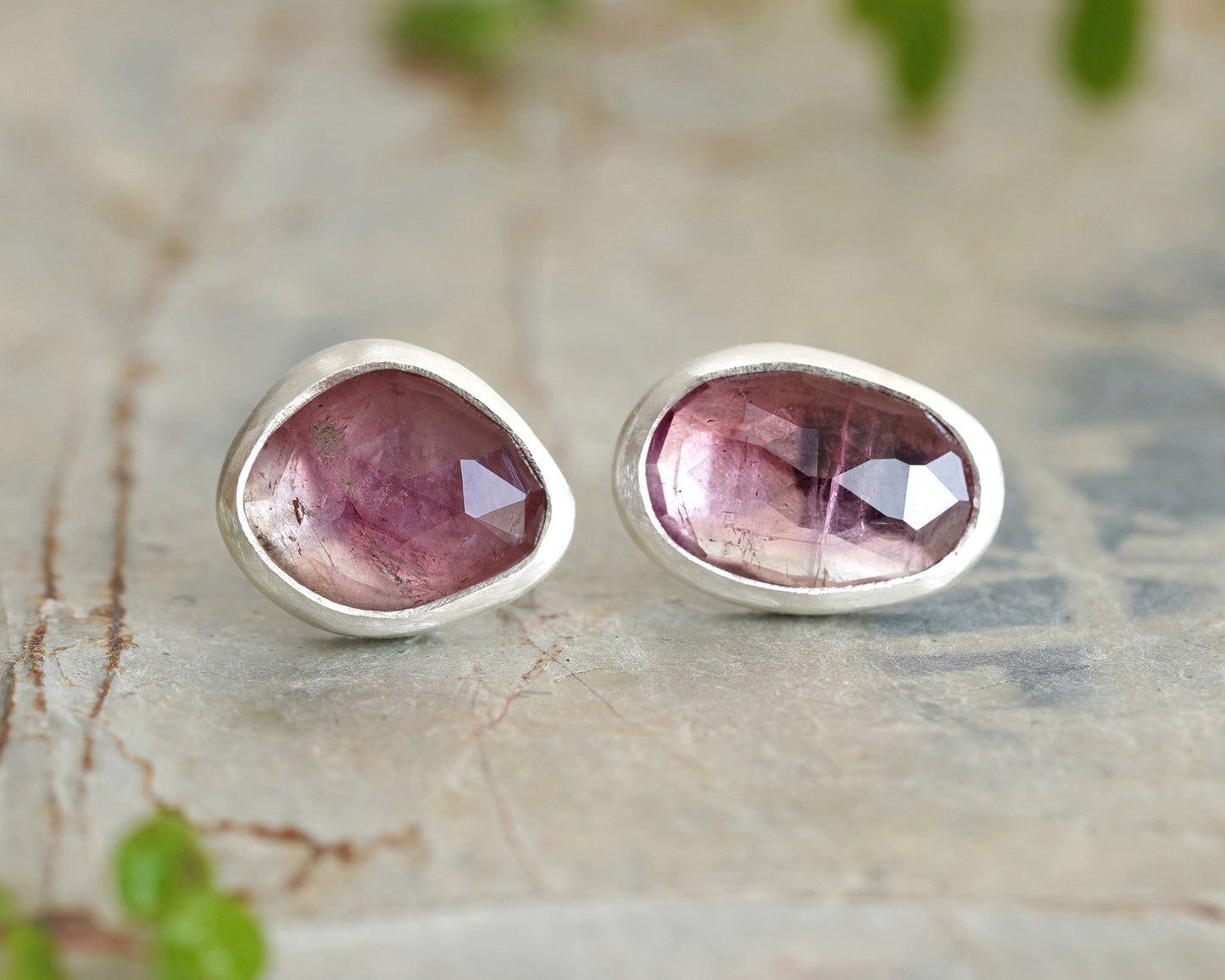 Pink Tourmaline Stud Earrings in Sterling Silver