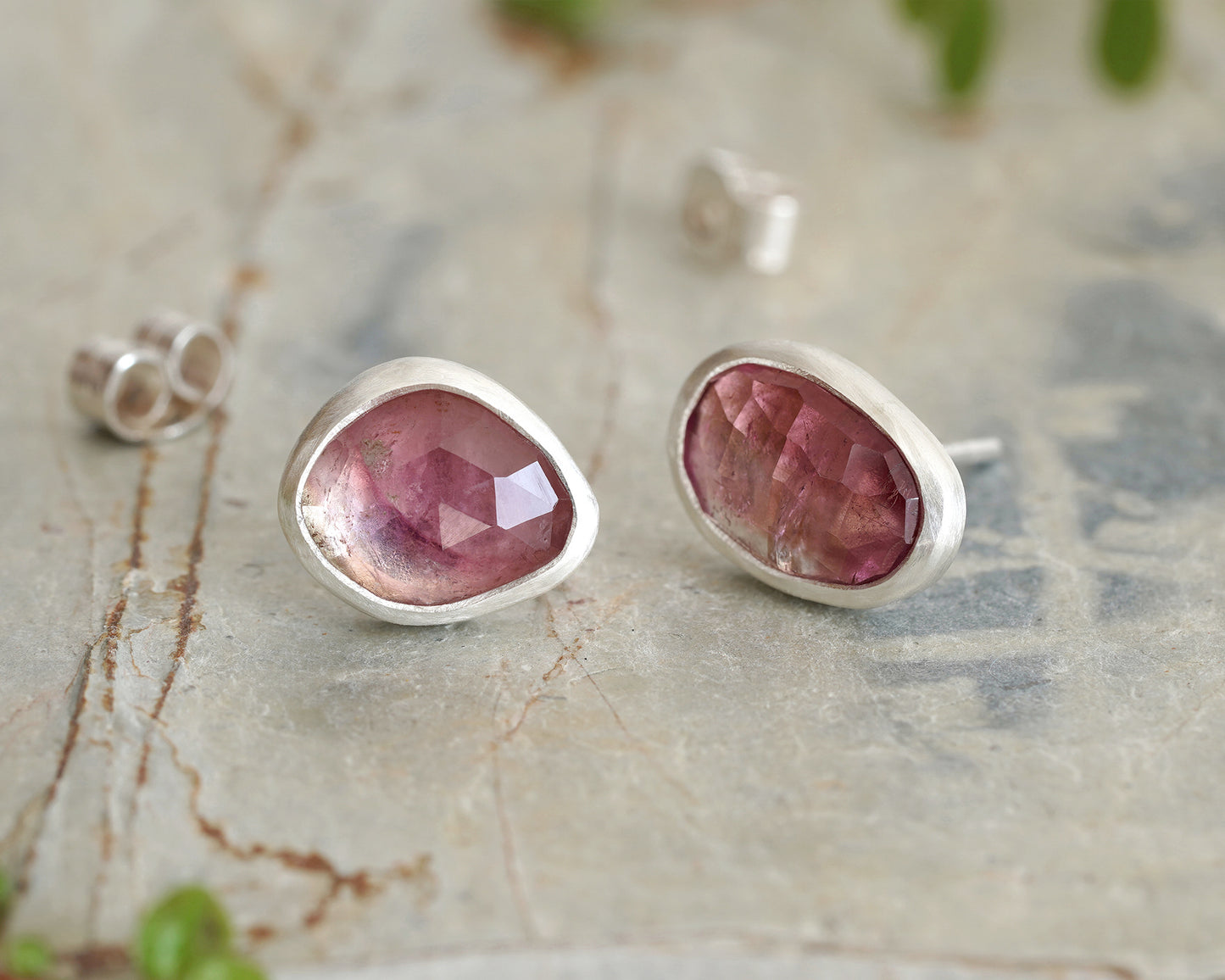 Pink Tourmaline Stud Earrings in Sterling Silver