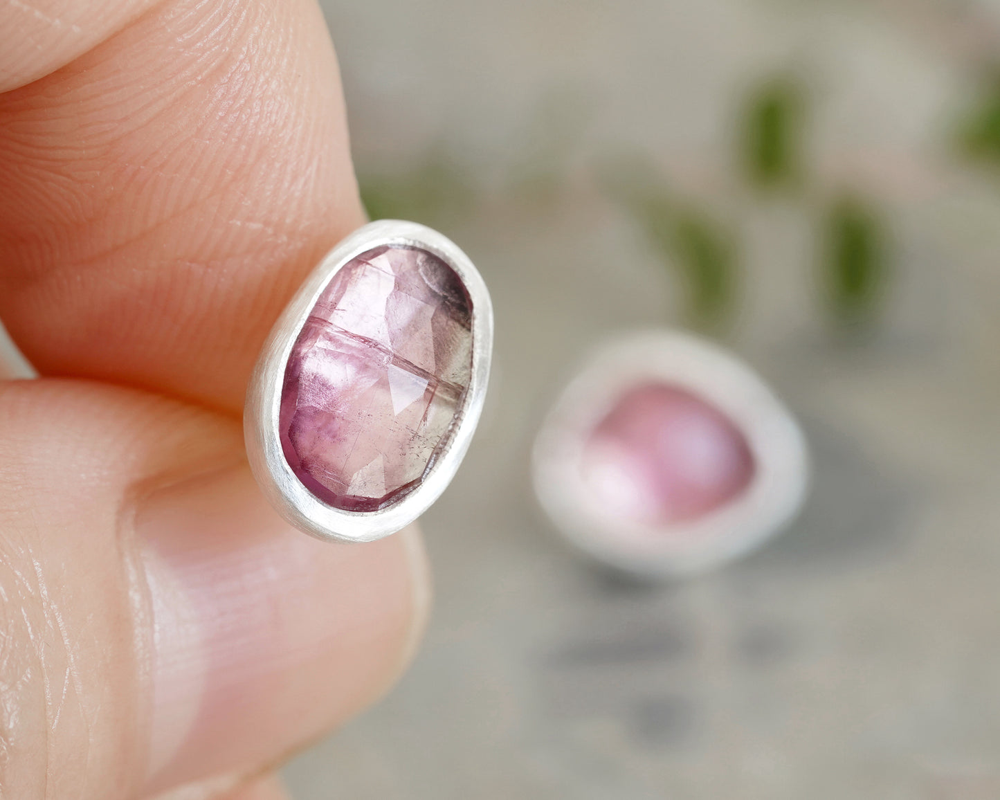 Pink Tourmaline Stud Earrings in Sterling Silver