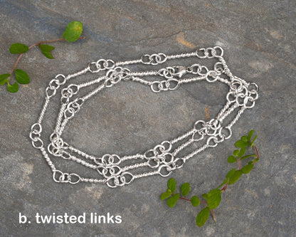 Twisted Link Necklace, Scroll Link Necklace, Head Pin Link Necklace in Sterling Silver