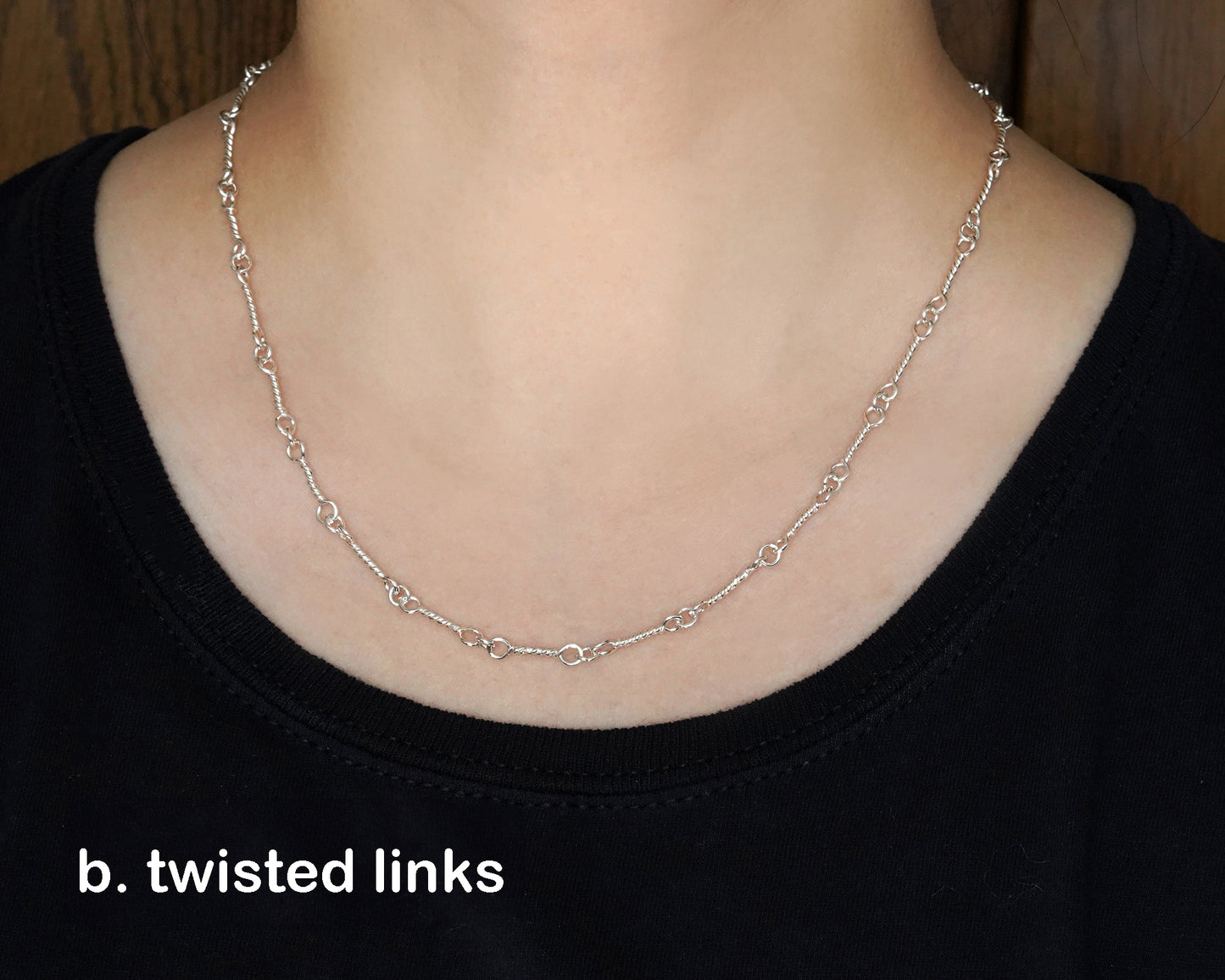 Twisted Link Necklace, Scroll Link Necklace, Head Pin Link Necklace in Sterling Silver