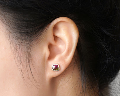 Watermelon Tourmaline Stud Earrings in Sterling Silver