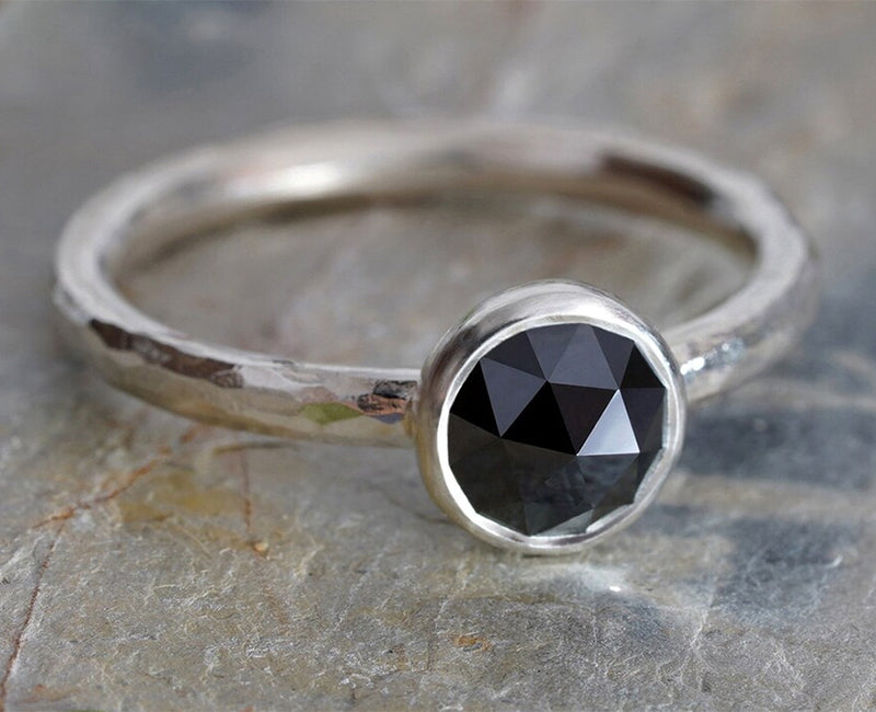 Rose Cut Black Diamond Engagement Ring