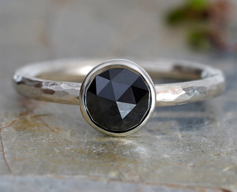 Rose Cut Black Diamond Engagement Ring