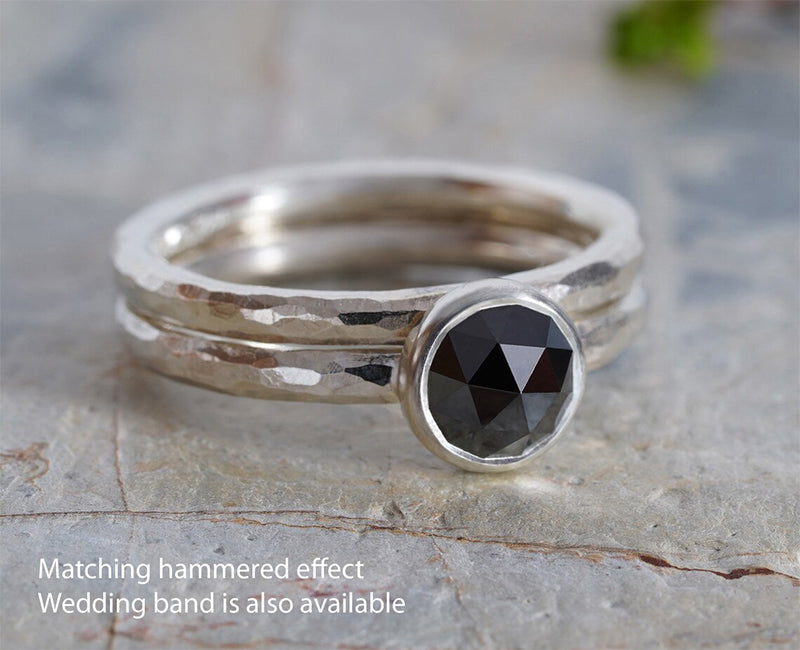 Rose Cut Black Diamond Engagement Ring