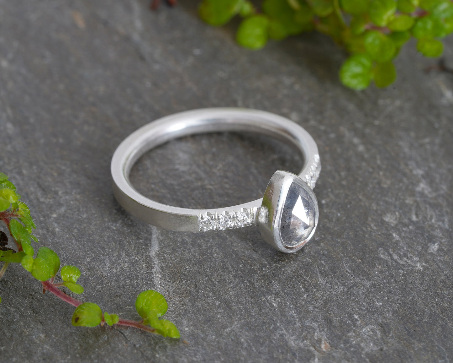 Salt & Pepper Diamond Engagement Ring with Shoulder Diamonds