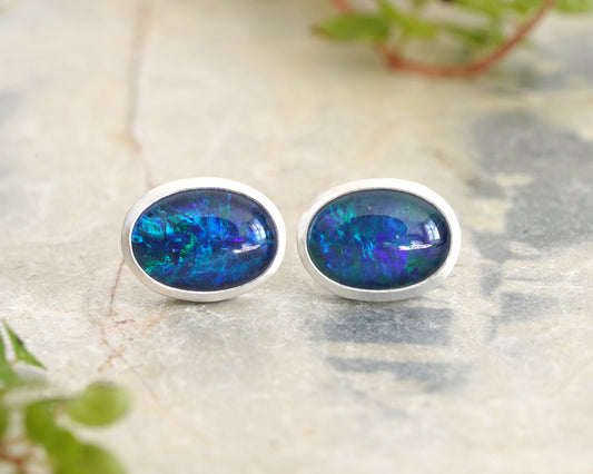 Australian Triplet Opal Stud Earrings in Sterling Silver