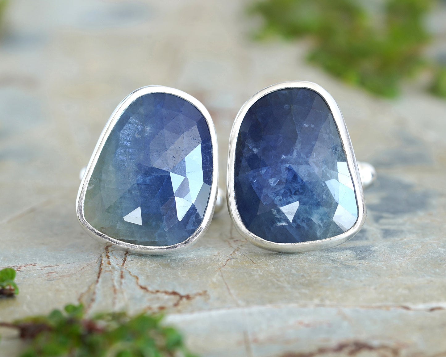 Natural Sapphire Cufflinks in Solid Silver