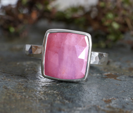 Square Pink Sapphire Ring with an Open Back