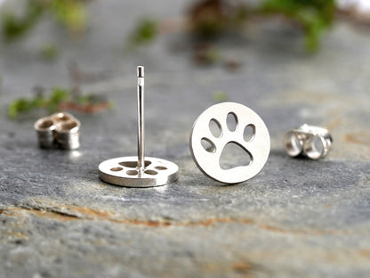 Pawprint Stud Earrings in Silver, Silver Pawprint Ear Posts