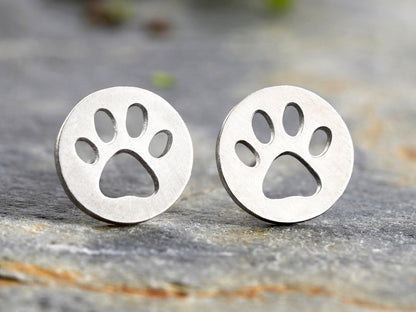 Pawprint Stud Earrings in Silver, Silver Pawprint Ear Posts