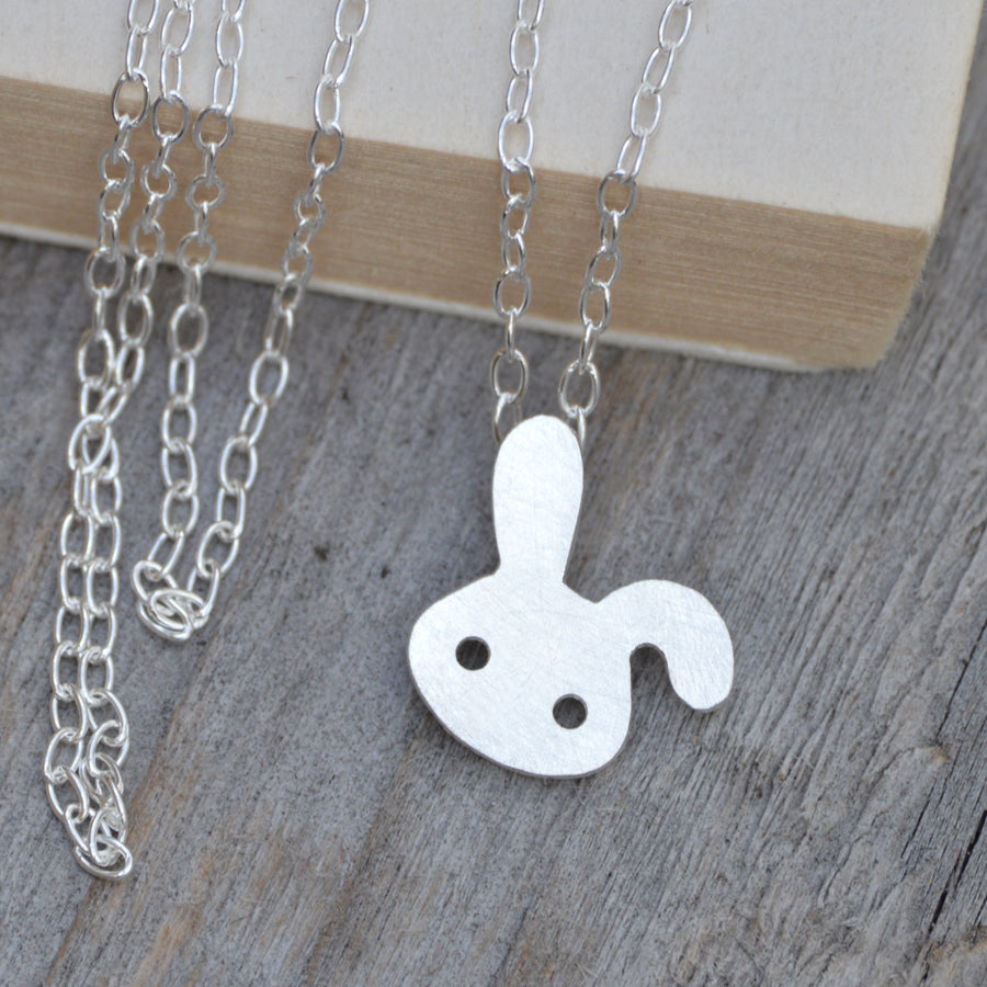 Rabbit Necklace, Floppy Ear Rabbit Necklace, Silver Bunny Necklace